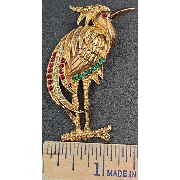 Heron Brooch Pin Bird Rhinestones 2" Gold Tone Collectible Vintage Unsigned - Picture 4 of 6